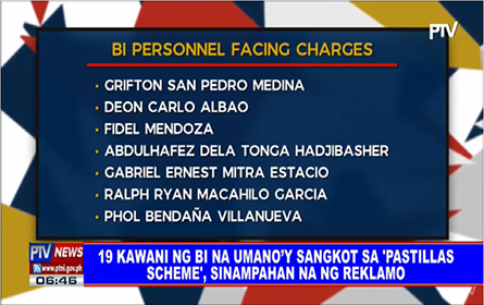 19 BI Personnel Face Raps Over Pastillas Scheme - PTV News