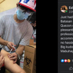 Ed Picson receives first jab of CoronaVac in Batasan Hills National High School, April 9, 2021 (Photo Courtesy of Ed Picson)