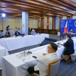 President Rodrigo Roa Duterte presides over a meeting with the Inter-Agency Task Force on the Emerging Infectious Diseases (IATF-EID) core members prior to his talk to the people at the Arcadia Active Lifestyle Center in Matina, Davao City on June 21, 2021. JOEY DALUMPINES/ PRESIDENTIAL PHOTO