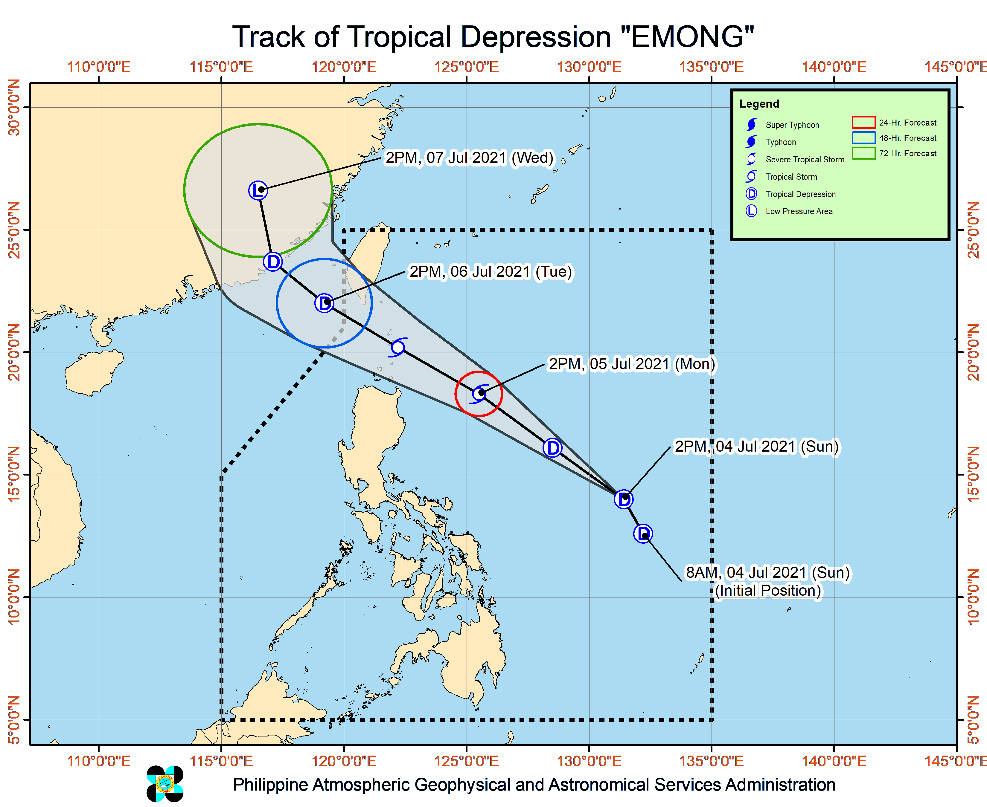 Track of tropical depression EMONG. Photo courtesy of Philippine ...