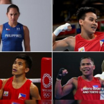 Tokyo Olympics medalists Hidilyn Diaz (weightlifting gold), Nesthy Petecio (boxing silver), Carlo Paalam (boxing silver), and Eumir Felix Marcial (boxing bronze) | (Photo courtesy of Hidilyn Diaz and Tokyo 2020 Twitter account via PNA).