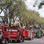 Fire trucks and personnel of the Bureau of Fire Protection-7, barangay fire brigades, and volunteer groups join the unity parade and motorcade during the kick-off of the Fire Prevention Month observance in Cebu City on Friday (March 1, 2019). (Photo courtesy of the Bureau of Fire Protection-7)