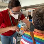 A health worker administering a COVID-19 vaccine in a resident in Marikina on April 17, 2021. (Photo courtesy of Marikina PIO).