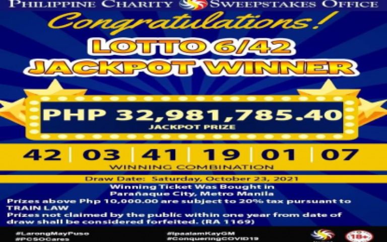 One winner bags P32.9-M 6/42 Lotto jackpot