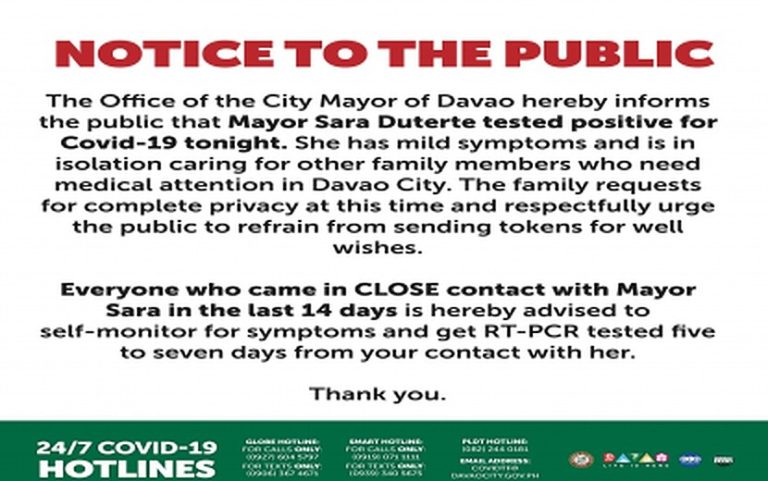 Mayor Sara tests positive for COVID-19