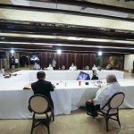 President Rodrigo Roa Duterte presides over a meeting with the Inter-Agency Task Force on the Emerging Infectious Diseases (IATF-EID) core members before his talk to the people at the Malacañang Palace on November 23, 2021. KARL ALONZO/ PRESIDENTIAL PHOTO