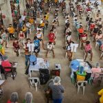 Residents of the island town of Capul, Northern Samar wait for their turn to receive Covid-19 vaccines in this Nov. 12, 2021 photo. The island town of Capul in Northern Samar has achieved 85 percent Covid-19 vaccination coverage, the highest among municipalities in the province, the Department of Health reported on Tuesday (Nov. 16, 2021). (Photo courtesy of Mark Tan Sape)