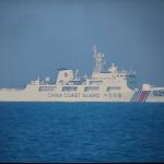 A Chinese coast guard vessel near the shoals of Pag-asa Island.