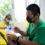 A healthworker administering COVID-19 vaccine to a civilian during the second round of the Bayanihan Bakunahan in Valenzuela City. (Photo from Valenzuela City Facebook page)
