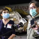 National Task Force Against COVID-19 Special Adviser Dr. Teodoro Herbosa (right) speaks to the media during the arrival of 811,980 doses of Pfizer vaccine donated by the French government at Ninoy Aquino International Airport Terminal 3 in Pasay City on Saturday night (Dec.18, 2021). France Ambassador to the Philippines Michèle Boccoz (left) said France hopes to donate 6 million doses of vaccine to the Philippines through COVAX Facility. (PNA photo by Robert Oswald P. Alfiler)