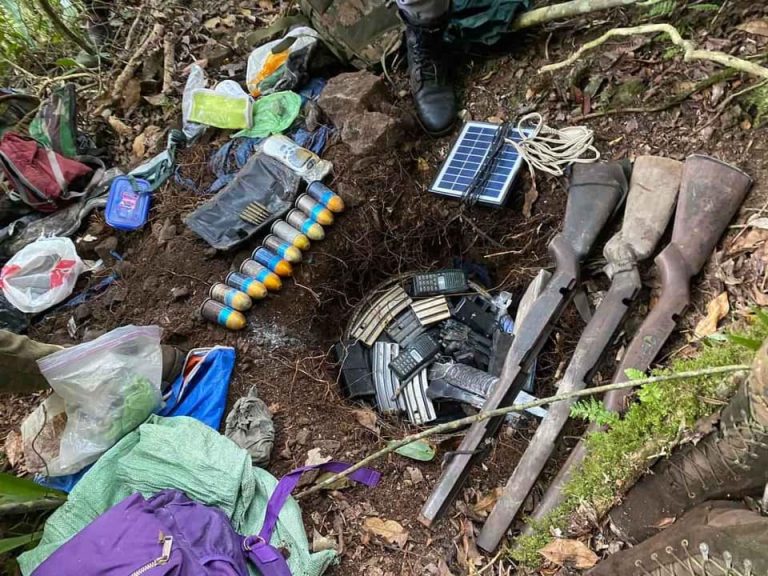 Troops of the 84th Infantry Battalion of the Joint Task Force (JTF) Kaugnay and Philippine National Police (PNP) Provincial Office of Nueva Ecija unearth an arms cache of the New People’s Army (NPA) in Barangay Minuli, Carranglan, Nueva Ecija on Wednesday (Jan. 12, 2022). The troops were conducting peace and security efforts when a concerned resident of Barangay Minuli tipped off the location of the arms cache. (Photo: Northern Luzon Command Facebook)