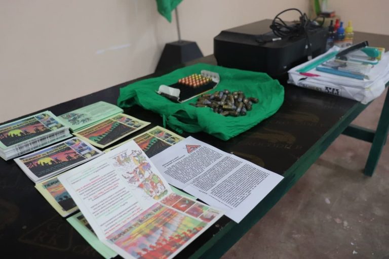 Government troops on Thursday (Jan. 20, 2021) recovered some war materiel and subversive documents from the communist terrorist group in Barangay Minuli, Carranglan, Nueva Ecija. [photo credit: 7th Infantry (Kaugnay) Division, Philippine Army Facebook]