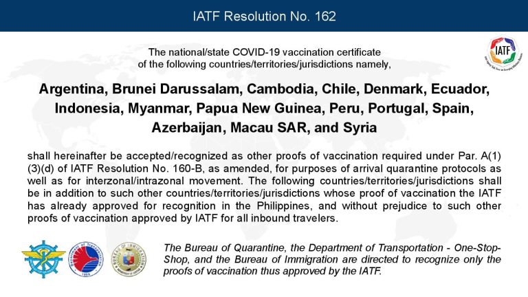 PH recognizes vax certificates of 15 more countries