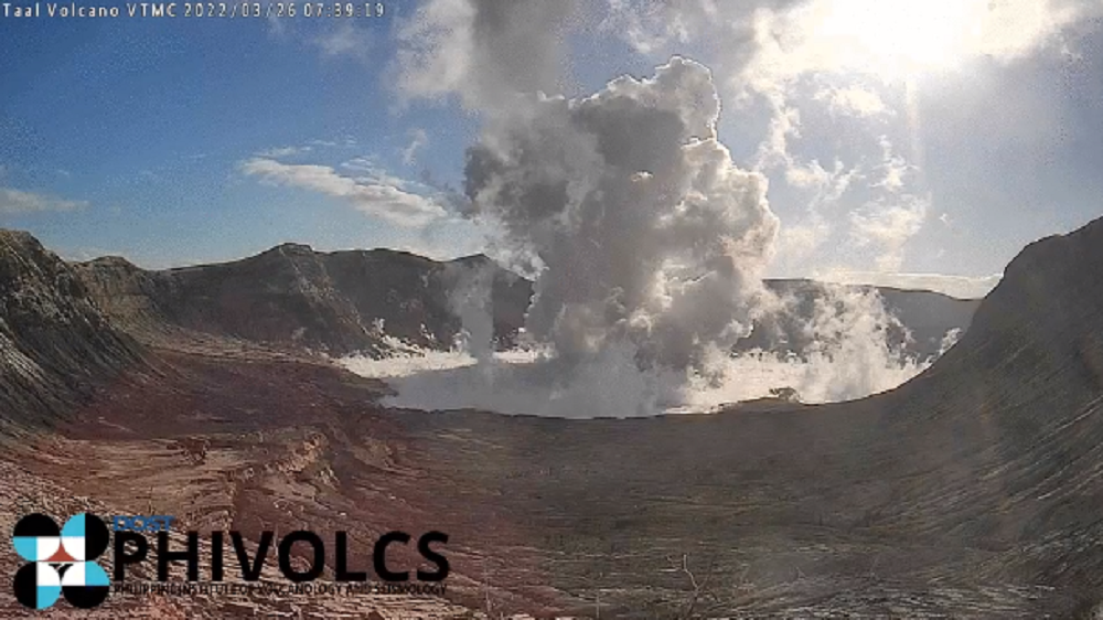 View Of The Main Crater Of Taal Volcano At 7:39 A.m. On March 26, 2022 ...