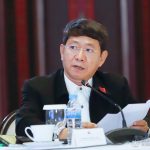 Interior and Local Government Secretary Eduardo Año gives an update to President Rodrigo Roa Duterte during a meeting with key government officials at the Malacañan Palace on April 5, 2022. ALFRED FRIAS/ PRESIDENTIAL PHOTO