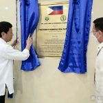 President Rodrigo Roa Duterte unveils the project marker of the new Dr. Jose Fabella Memorial Hospital (DJFMH) during the inauguration ceremony in Sta. Cruz, Manila on May 4, 2022. RICHARD MADELO/ PRESIDENTIAL PHOTO