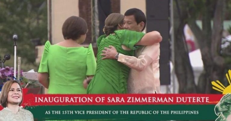 Crowd cheers as Sara, PRRD hug at inauguration ceremony