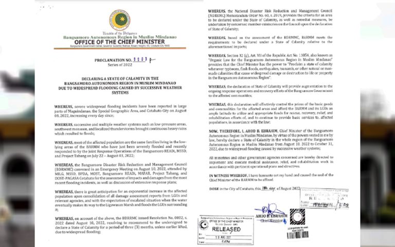 BARMM under state of calamity due to flooding