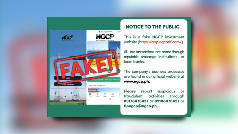 NGCP warns vs fake investment site