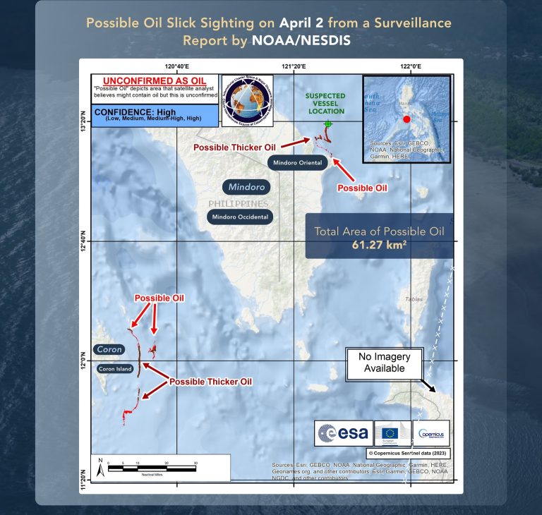 Oil slicks detected near Coron