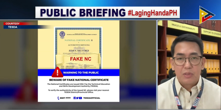 TESDA: Sale, use of fake National Certificates punishable by law