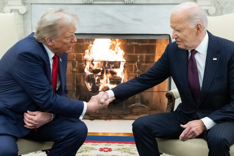 ‘Welcome back’: Trump, Biden shake hands in White House