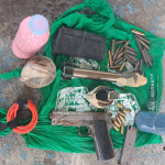 seized firearm and explosives following armed conflict between soldiers and rebels in Leyte