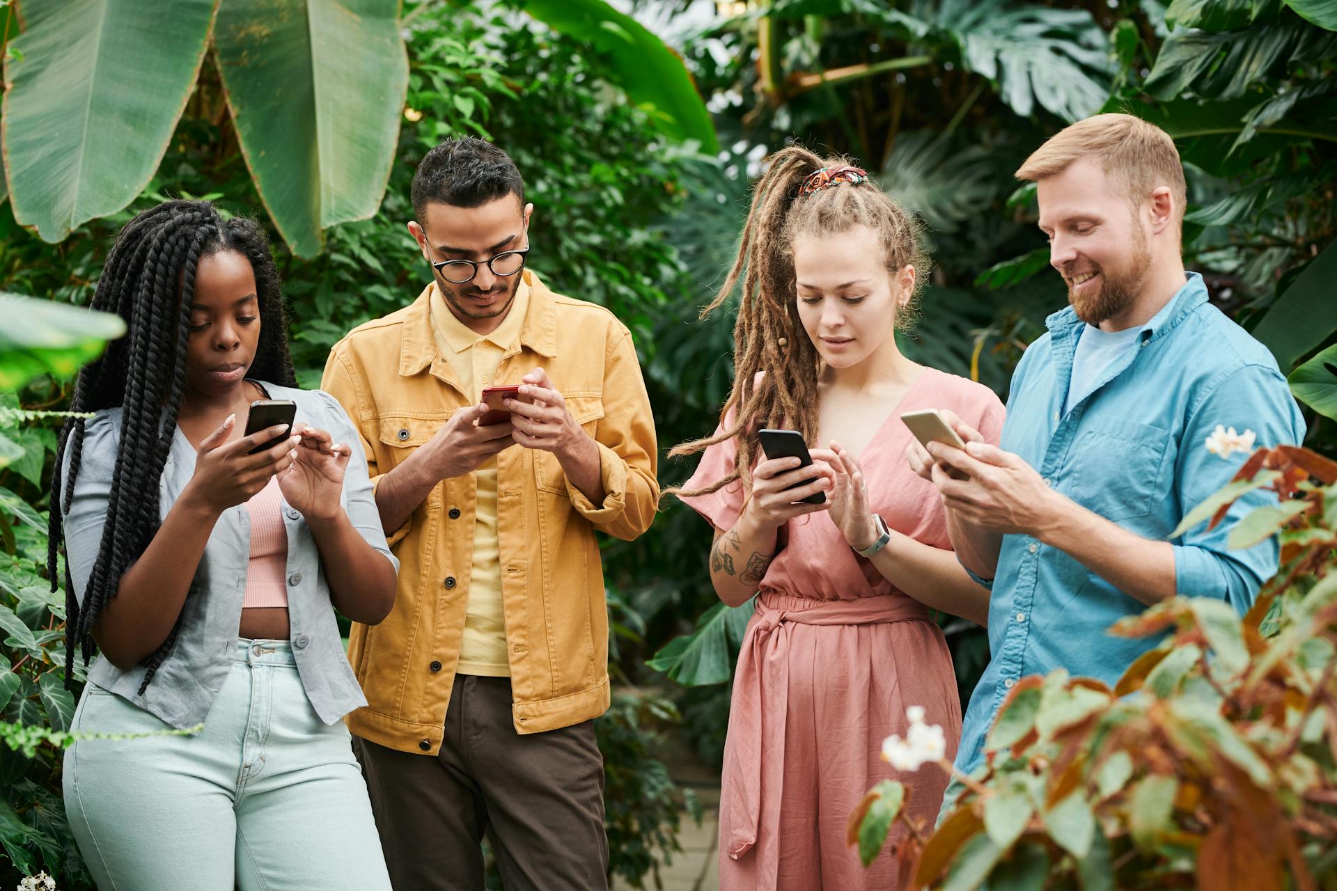 people, smartphones, nature
