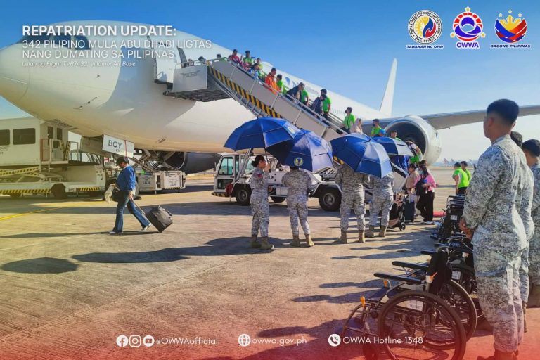 342 Filipinos home from Abu Dhabi in 8th chartered flight